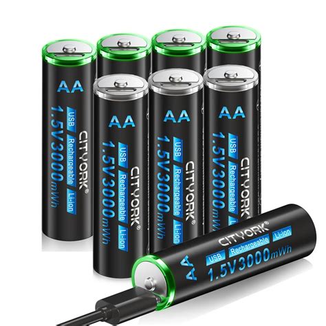 Cityork Type C Usb 15v 8 Pack Aa 3000mwh Lithium Rechargeable Batteryconstant