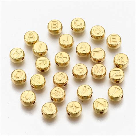 Gold Alphabet Bead With Letter Imprint Metallic Letter Beads Etsy