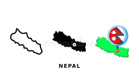 Nepali Flag And Country Icon With Outline Glyph And Flat Styles Stock