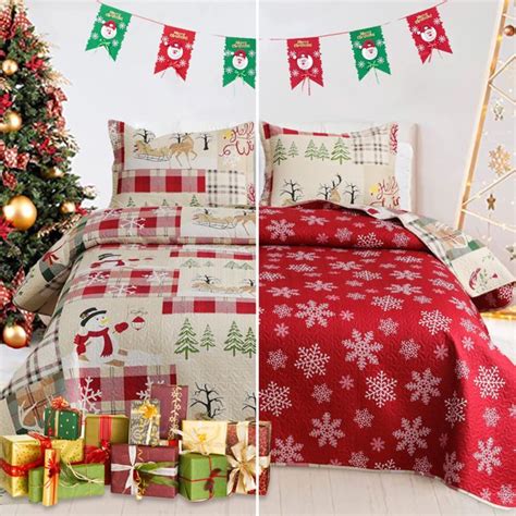 Smuge Christmas Quilt Sets Twin Size Reindeer Bedding Sets Snowman ...