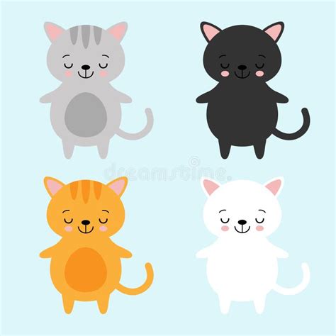 Caricatura Divertida Lindo Rojo Naranja Gris Grisáceo Gatos Negros