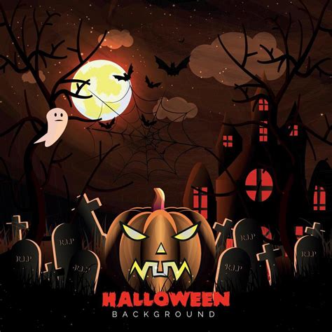 Halloween Scary Night Background With Graveyard 11614663 Vector Art At