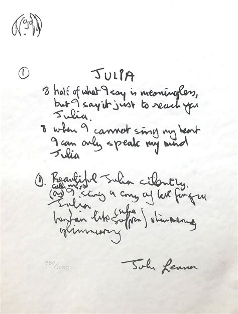 Julia Limited Edition Hand Written Lyrics For Sale At Stdibs