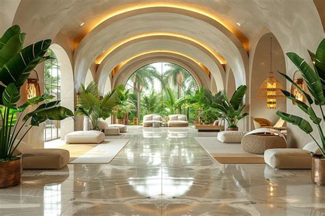 Premium Photo Lavish Hotel Lobby With Marble Floors Lush Plants