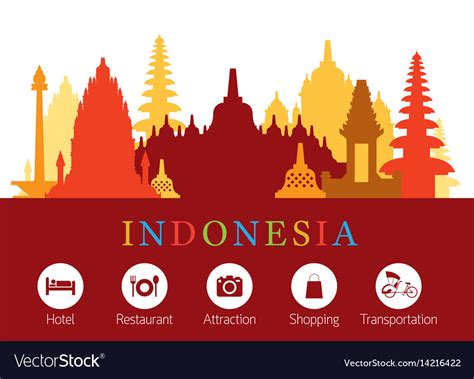 Indonesia Landmarks Skyline With Accomodation Vector Image