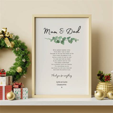 Mum And Dad Anniversary Gift Parents Personalised Poem Print By