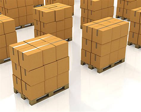 Numerous Piles Of Cardboard Boxes On Pallets Shipped Present Stacked