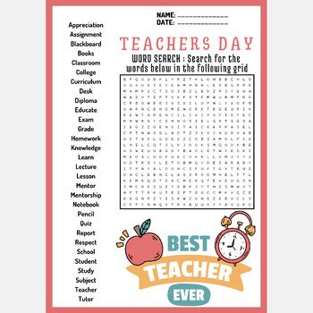 Teacher Word Search Puzzle Worksheet Activity By The Teaching Paradise