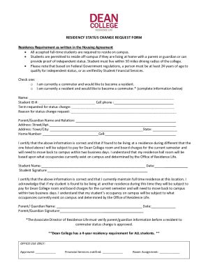 Fillable Online Residency Status Change Request Form Residency Status