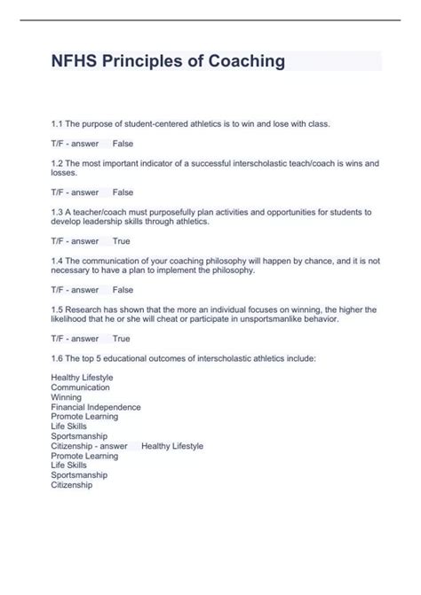 Nfhs Fundamentals Of Coaching Course Answers 10