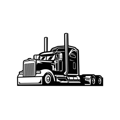 Monochrome Semi Truck Freight Wheeler Sleeper Vector Silhouette