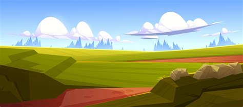 Cartoon nature landscape, dirt road go along field 13515178 Vector Art at Vecteezy