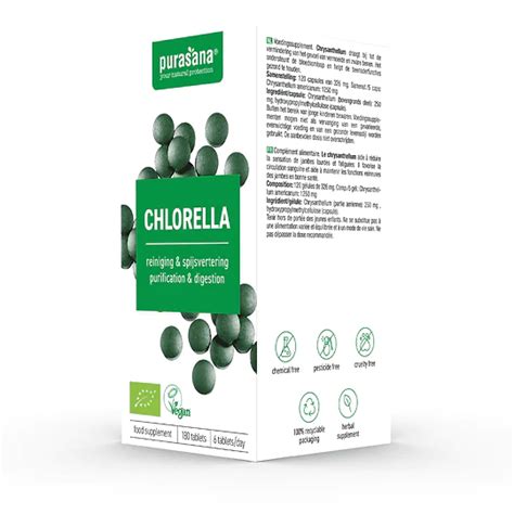 Chlorella 500mg Bio 180 comprimés Purasana 30 sur Kazidomi