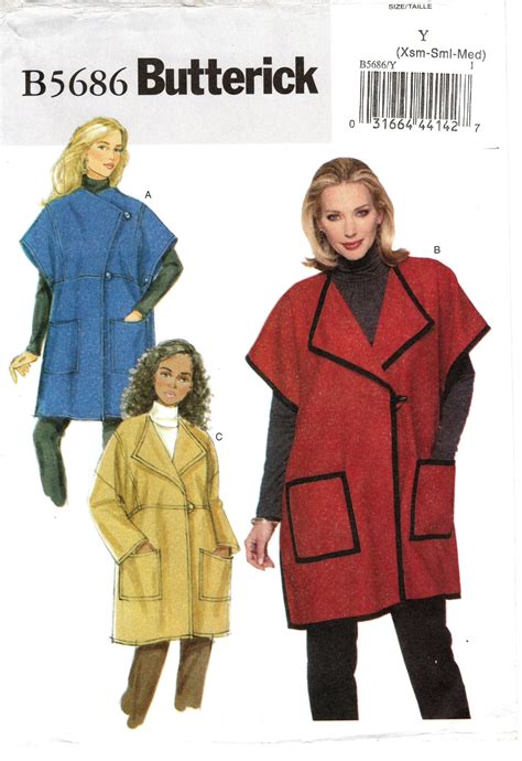 U Pick Size Butterick Pattern B5686 Misses Very Loose Fitting Cape And