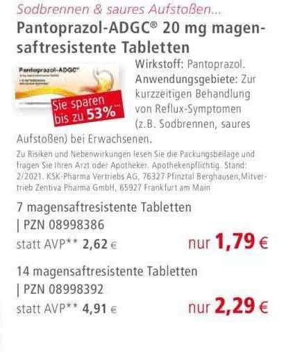 Pantoprazol Adgc Mg Magensaftresistente Tabletten Angebot Bei Apotal