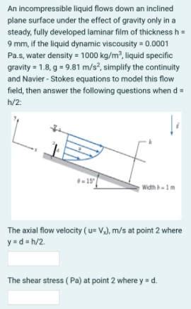 Solved An Incompressible Liquid Flows Down An Inclined Plane Chegg