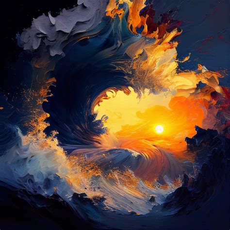 Premium AI Image Painting Of A Wave Crashing Into The Ocean At Sunset