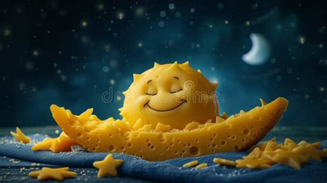 A Cheese With A Smiley Face On It And Stars Around Ai Stock