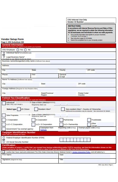 New Vendor Setup Form Template