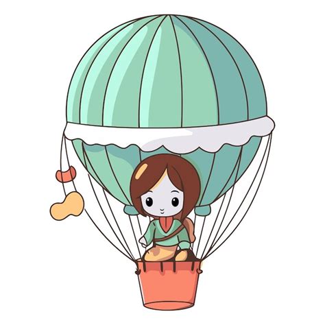 Premium Vector Cute Cartoon Girl Flying In Hot Air Balloon