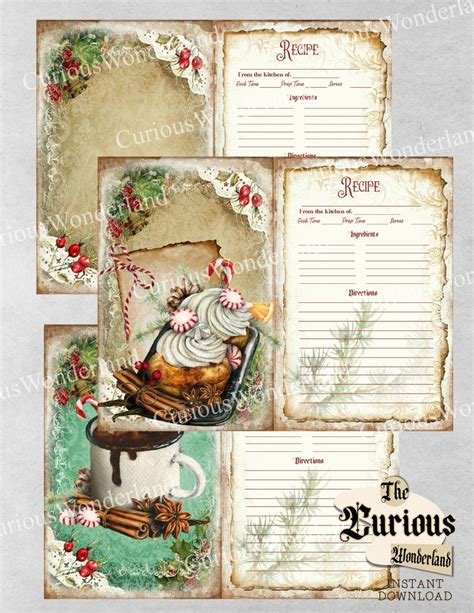 Mrs Claus Christmas Recipe Book Junk Journal Printable Cook Etsy