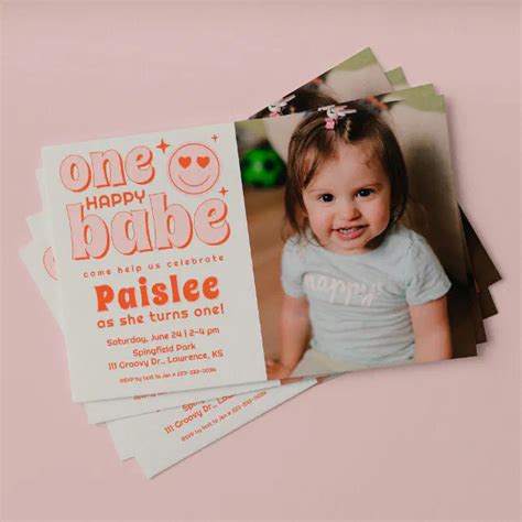 Retro One Happy Babe Photo First Birthday Invitation Zazzle