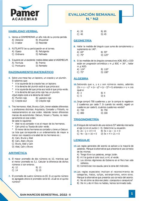 SIMULACRO AÑO 2022 EVALUACIÓN SEMANAL N N HABILIDAD VERBAL 1 Vamos