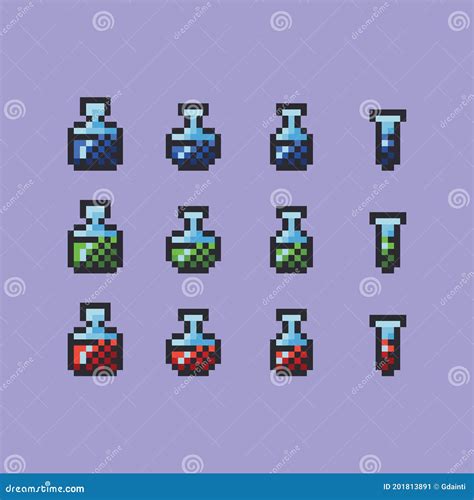 Potion Bottle Pixel Art Vector Illustration Health Mana And Stamina