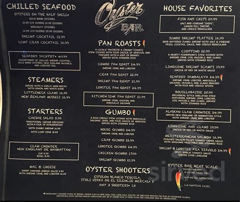 Oyster Bar Menu In Las Vegas Nevada Usa