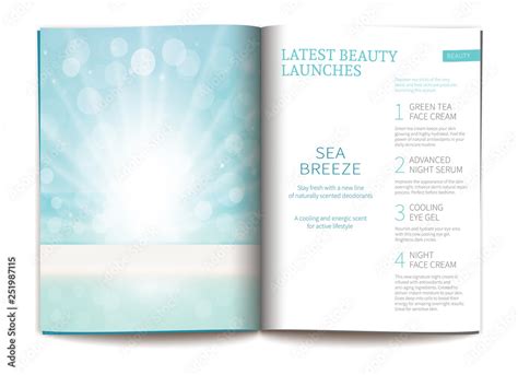 Vector empty template design for glossy cosmetic magazine. Magazine or catalog spread, blank ...