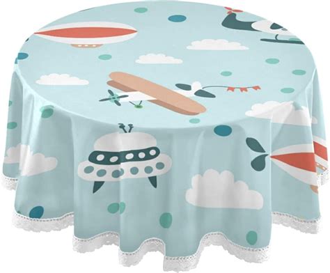 Hyjoy Cute Airplane Round Tablecloth Table Cover Water Resistant