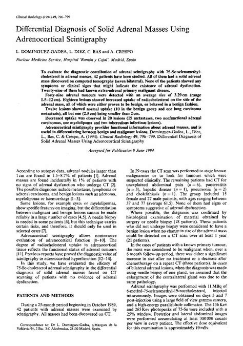 Pdf Differential Diagnosis Of Solid Adrenal Masses Using