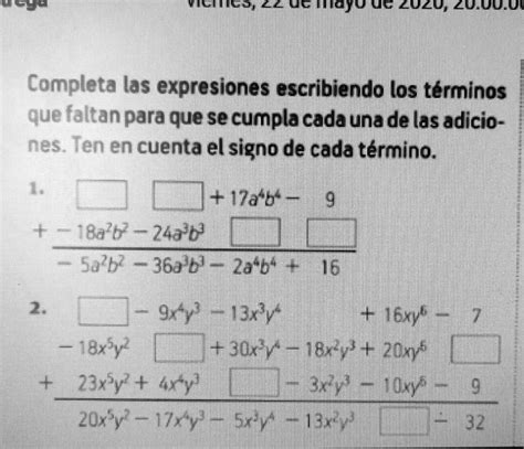 Solved Completa Las Expresiones Escribiendo Los T Rminos Que Faltan