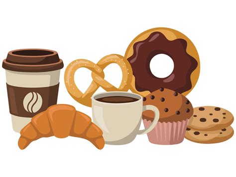 Bakery Items And Hot Drink Set Isolated Illustration Vector Art At Vecteezy