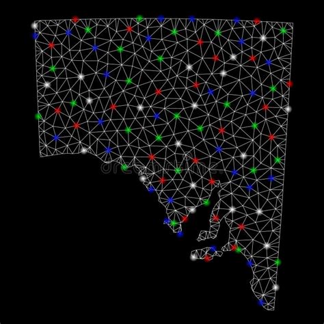 Mapa Brillante De Mesh Wire Frame South Australia Con Los Puntos De La