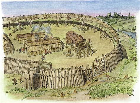 Iroquois Village, C1500 Drawing by Granger