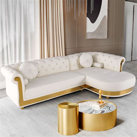 Dodiy modern l shaped white corner sectional sofa 5 seater loveseat ...