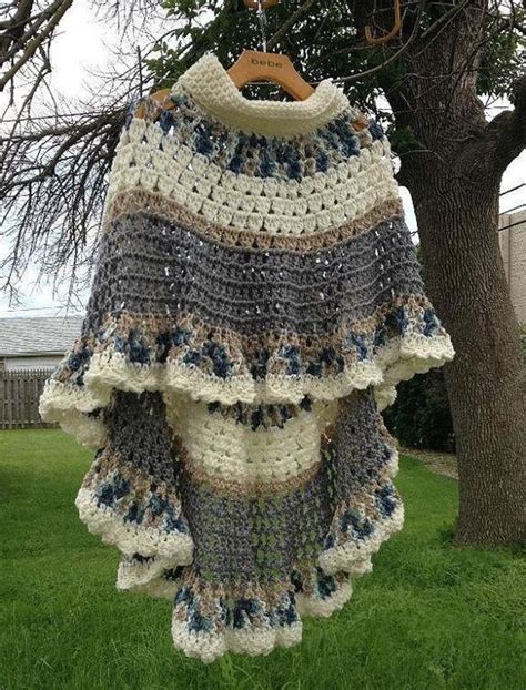 Blue Long Circular Asymmetric Poncho Shawl Crochet Pattern By Toppytoppy Lovecrafts Crochet