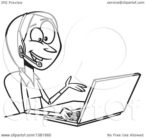 Clipart of a Cartoon Black and White Woman Working on a Laptop and ...