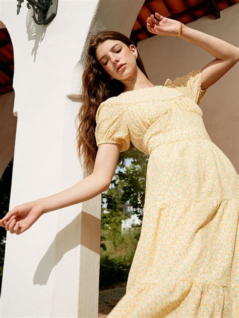 Puff Sleeve Ruffled Dress Yellow Pomelo Fashion