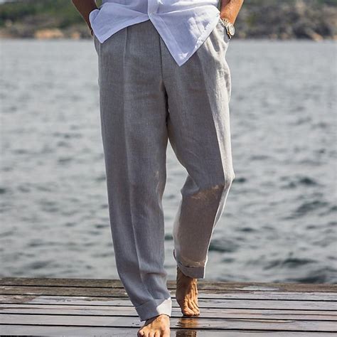 Mens Linen Pants Trousers Summer Pants Beach Pants Plain Pocket