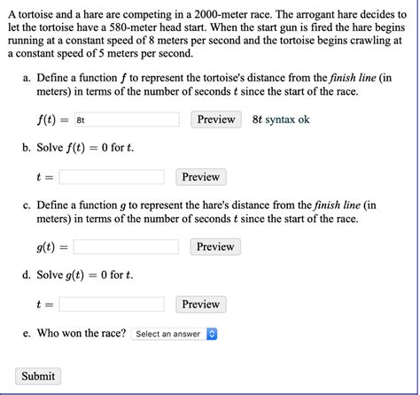 Solved A Tortoise And A Hare Are Competing In A Meter Chegg