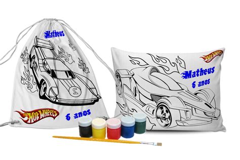 Kit Colorir Hot Wheels Mochilinha Almofada Tinta Lembran A Elo