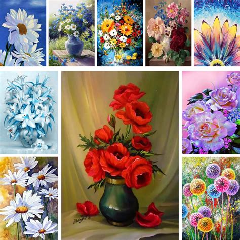 Flowers Lily Poppy Chrysanthemum Cross Stitch Full Kit Embroidery