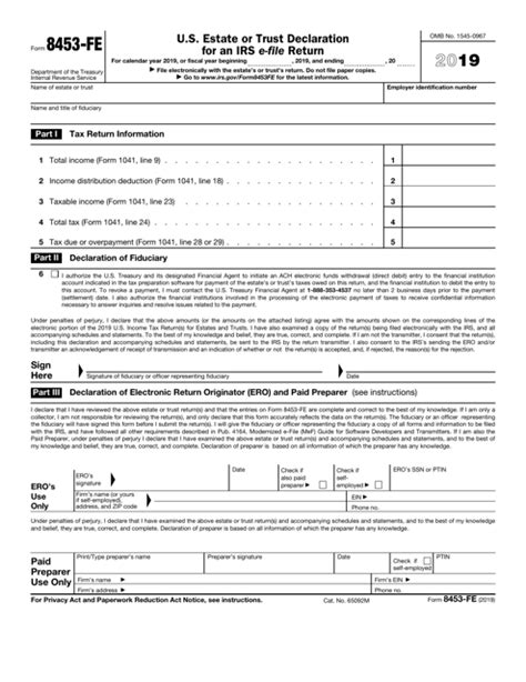 Irs Form 8453 Fe Download Fillable Pdf Or Fill Online Us Estate Or