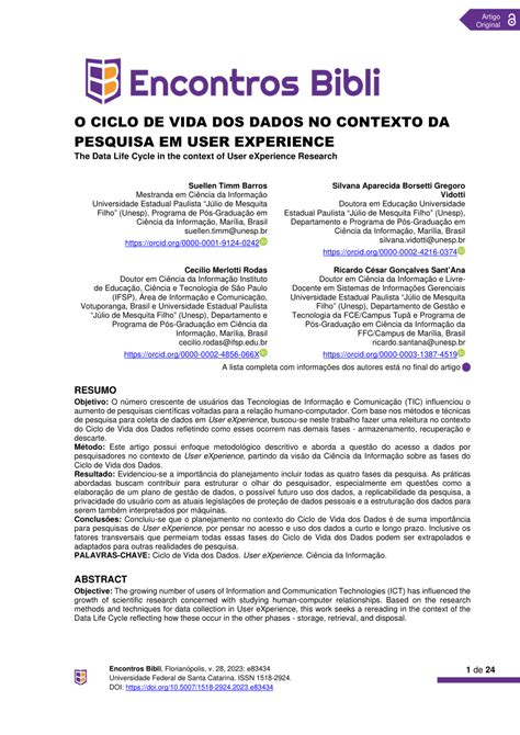 Pdf O Ciclo De Vida Dos Dados No Contexto Da Pesquisa Em User Experience