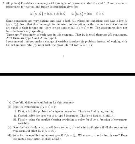 Points Consider An Economy With Two Types Of Chegg