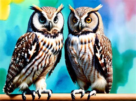 Premium Ai Image Owls Painted On Background Knolling Watercolour With