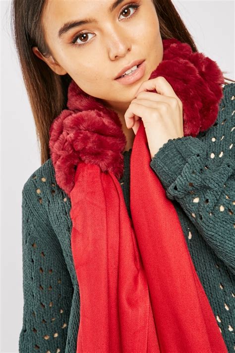 Faux Fur Trim Scarf - Just $7