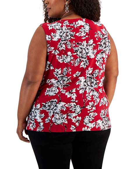 Kasper Plus Size Floral Print Sleeveless Keyhole Top Macys